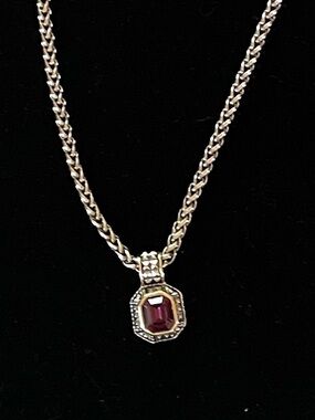 Silver Tone and Purple Pendant Necklace